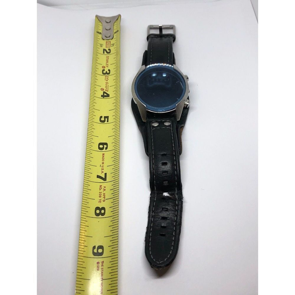 Diesel Black Genuine Leather Watch Band Use For Parts W/ Crystal 20mm J228